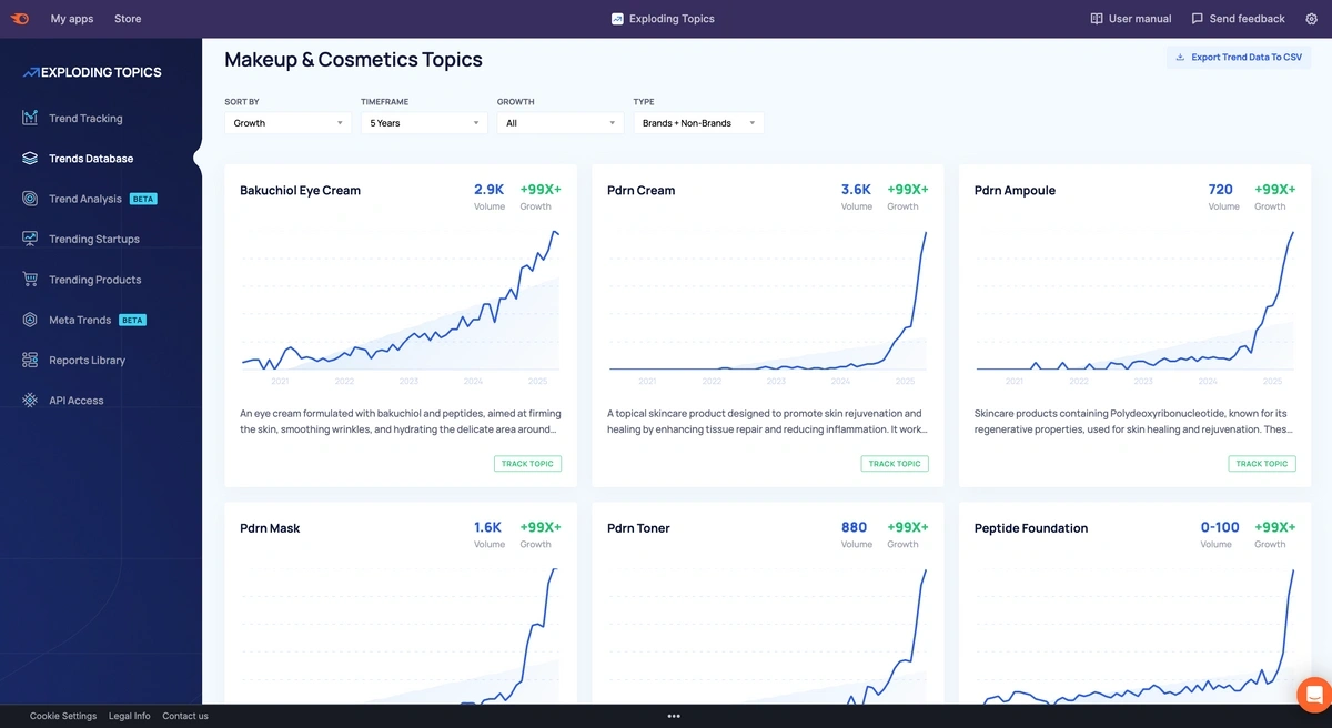 screenshot of Exploding Topics